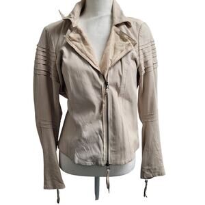 Sundance Beige Leather Moto Jacket